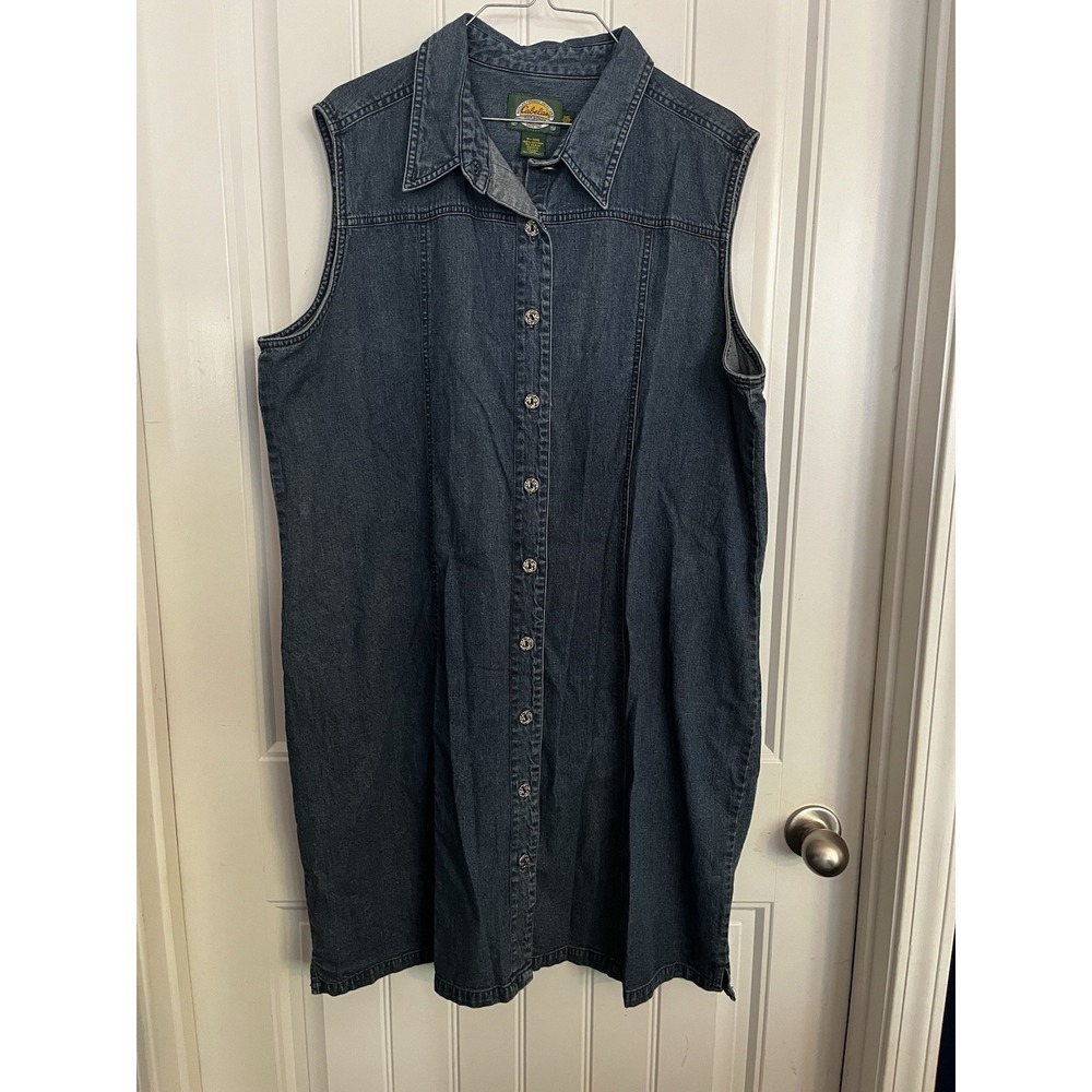 Cabelas Denim Jean Sleeveless Collared Button Front Dress Womens 2XL Western 717
